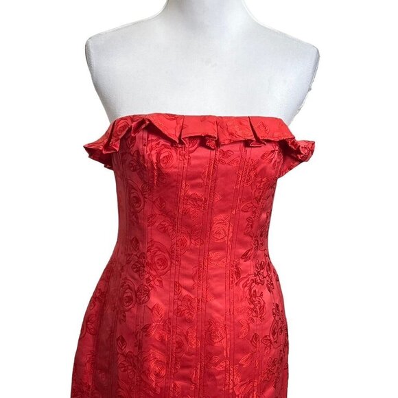 C/MEO Collective Strapless Ruffle Midi Dress Red Sheath Women’s Size Medium - Picture 4 of 13